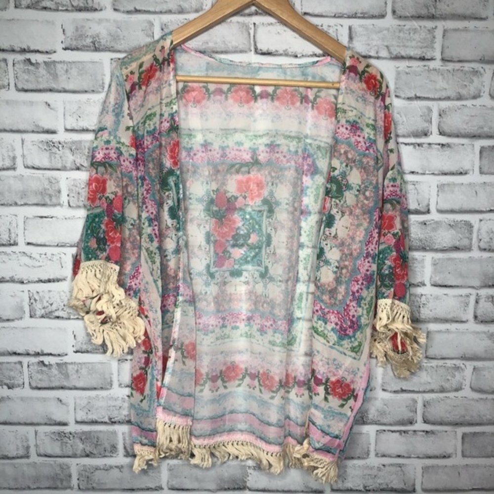Floral Fringe Sheer Kimono
